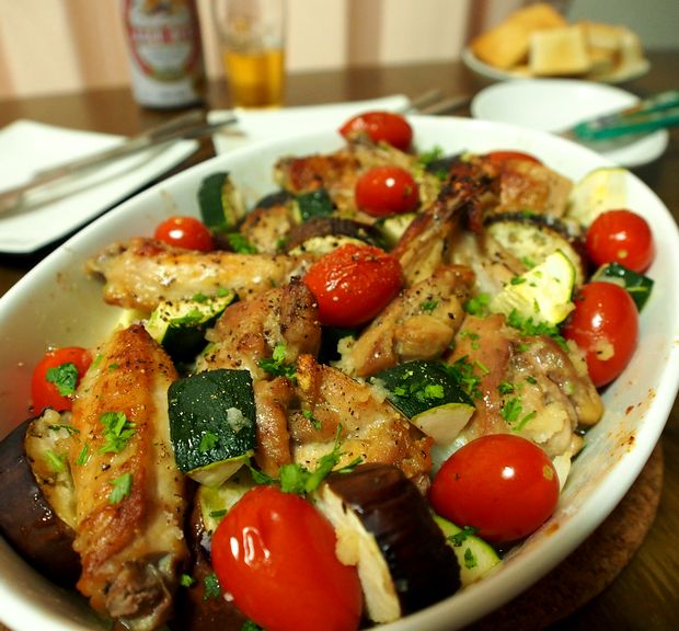 夏野菜と鶏肉のオーブン焼き