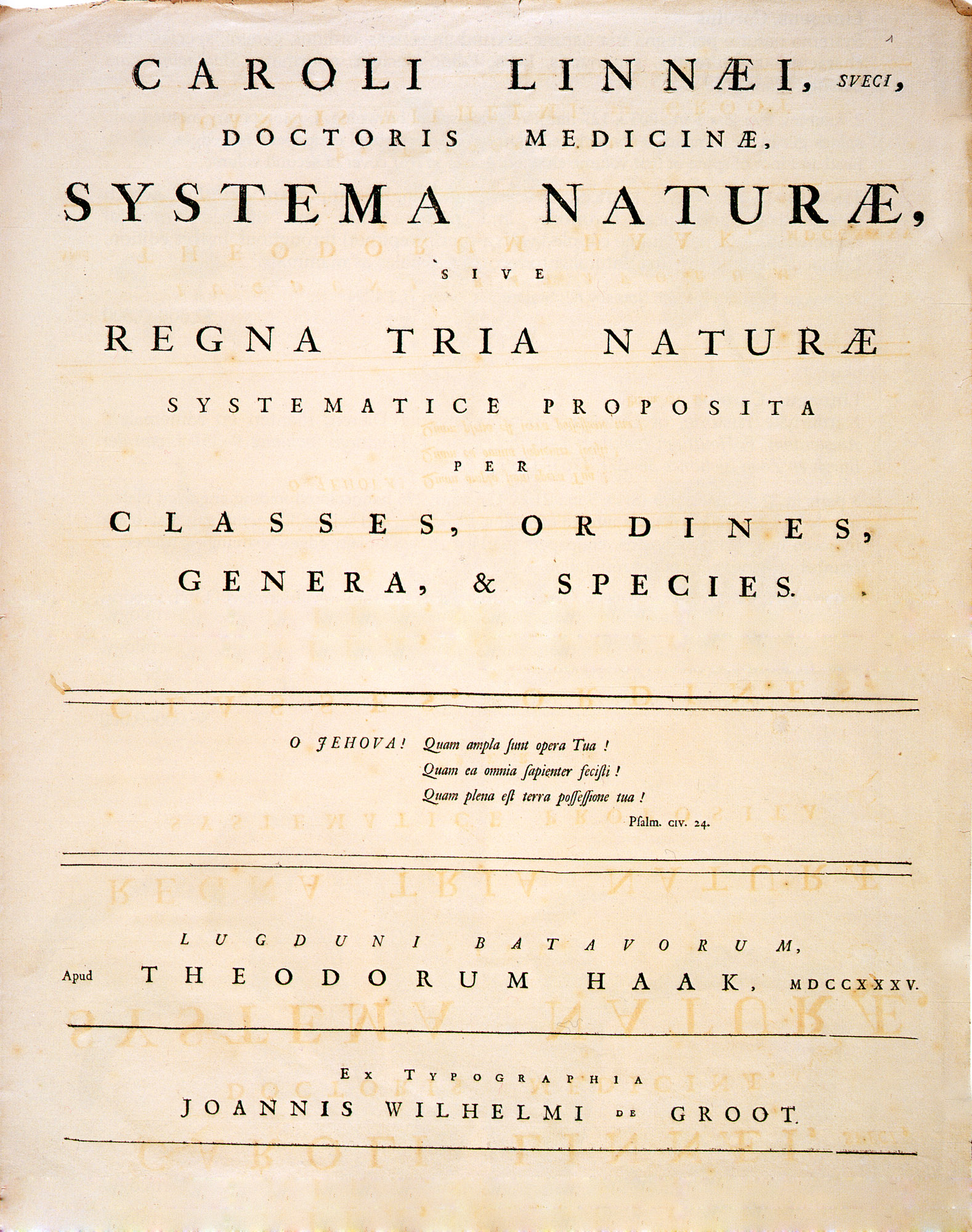 1735年に出版した『自然の体系』（Systema Naturae）