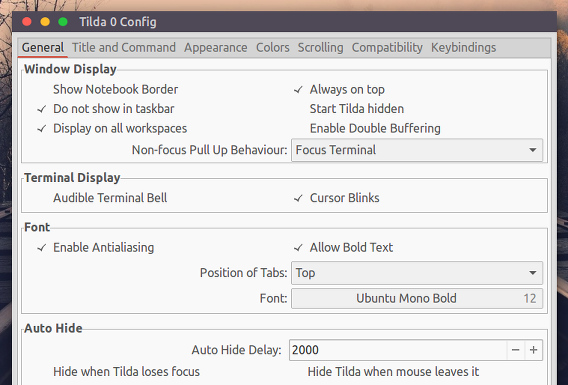 Tilda Ubuntu ドロップダウン 端末エミュレータ 設定 一般